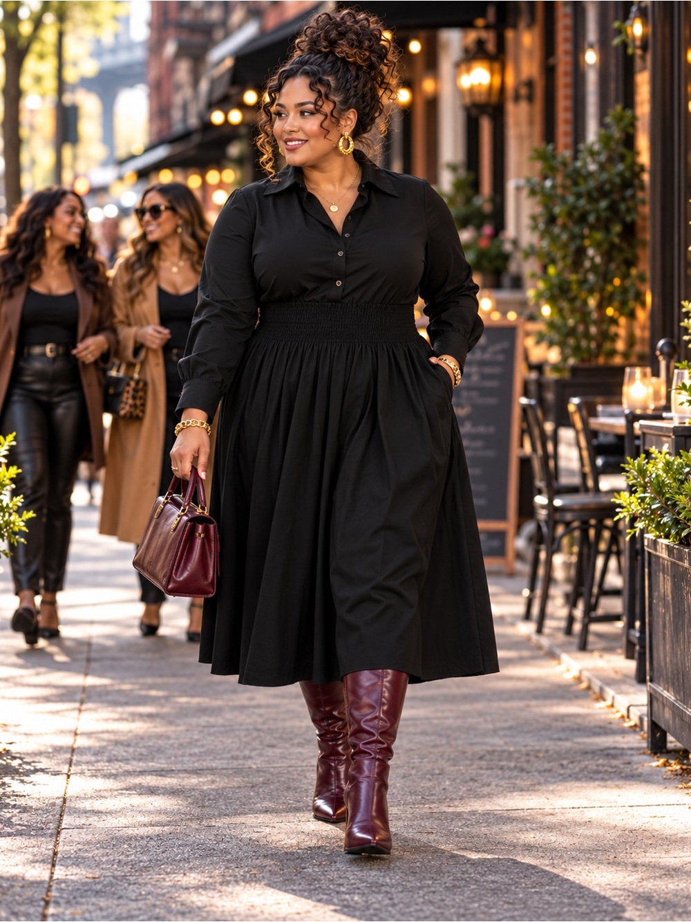 NWT Black Smocked Waist Midi Shirt dress Size XXL